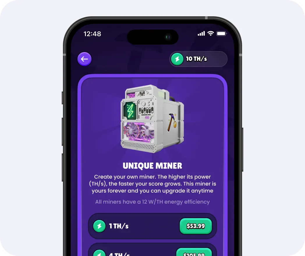 Miner upgrade screen